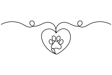 Fototapeta premium continuous one line dog paw outline drawing vector illustration of minimalist
