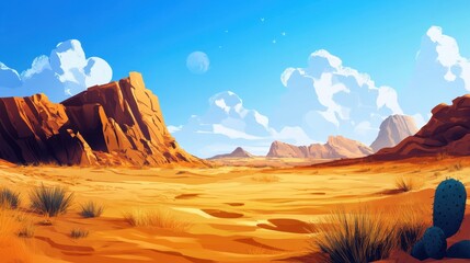 Naklejka premium A scenic desert landscape with majestic rock formations under a vibrant sky