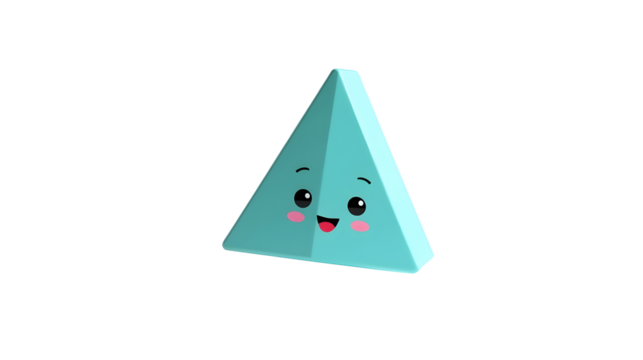 A cheerful teal triangle, smiling brightly.  Its simple design conveys joy and positivity., cut out,transparent background