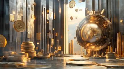Golden Cityscape Reflecting Global Financial Success
