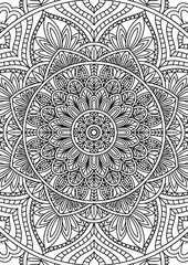 Black Outline Intricate Mandala Pattern. Yoga, meditation poster. Coloring book page.