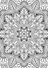 Black Outline Intricate Mandala Pattern. Yoga, meditation poster. Coloring book page.