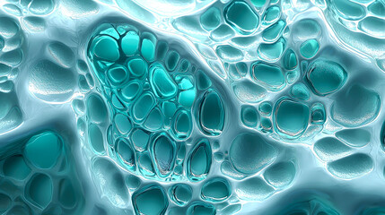 Abstract Teal Cellular Structures: Microscopic View of Organic Forms and Liquid Design