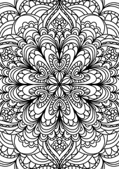 Black Outline Intricate Mandala Pattern. Yoga, meditation poster. Coloring book page.