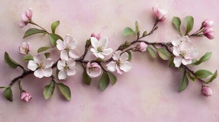 Obraz premium Cherry blossom branch forming an elegant arch on a soft, lavender-colored background.