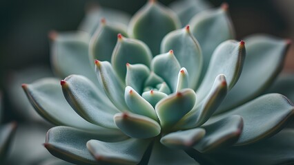 Fototapeta premium Close-Up Macro Photography of a Succulent Plant, Soft, Diffused Gray Lighting, Detailed Echeveria Texture