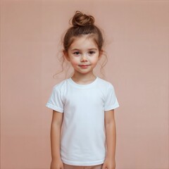 Naklejka premium Adorable Toddler Girl in Minimalist White T-Shirt Mockup - Studio Portrait Design Template