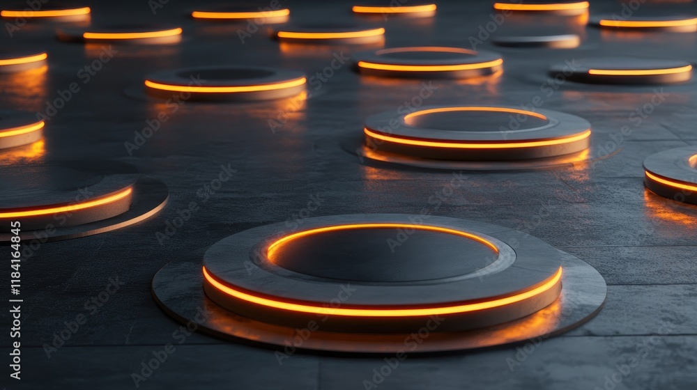 Poster concentric circles with glowing edges, symbolizing focus and precision in technology.