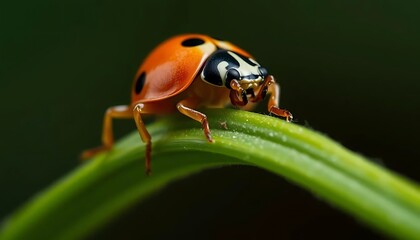 Fototapeta premium Ladybug on Green Blade: A Close-Up Macro Photograph