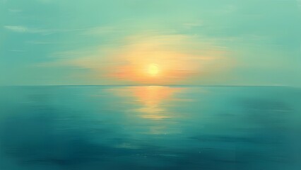 Fototapeta premium Abstract Teal Sunrise Ocean, Calm Water, Gradient Sky, Peaceful Seascape Painting