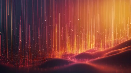 Abstract digital art depicting glowing lines and particles over a dark landscape.