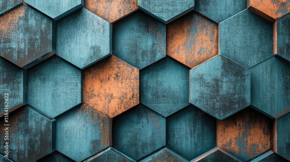 Poster geometric hexagon designs with subtle metallic textures, creating a sleek business abstract look.