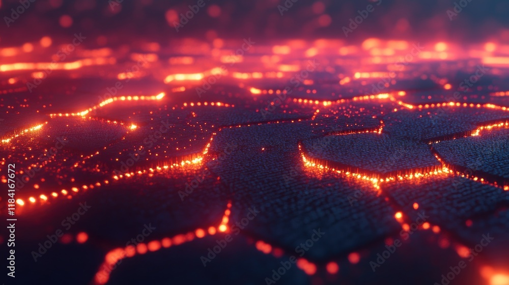 Poster geometric hexagon patterns with glowing edges and a gradient background, evoking a tech theme.