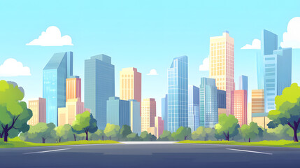 Obraz premium Cityscape featuring modern skyscrapers and a green park