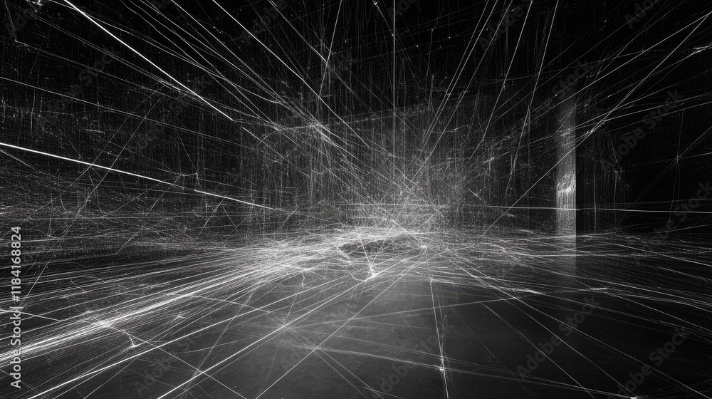 Poster intersecting luminous lines forming a web-like pattern, representing global connectivity.