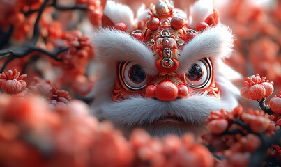happy chinese new year, cute chinese traditional lion dance