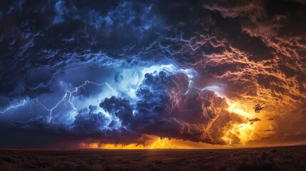 A dramatic scene of dark storm clouds illuminated by bright lightning strikes, creating a striking contrast against the ominous sky