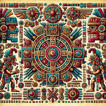 Intricate Aztec Calendar and Ancient Mesoamerican Symbols