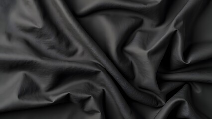 Fototapeta premium Dramatic Black Linen Fabric Texture, Close-Up of Wrinkled and Folded Linen with Subtle Texture for Backgrounds