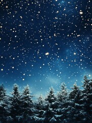 Naklejka premium Snow Covered Trees Under A Starry Night Sky