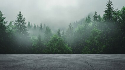 Mystical Foggy Forest Road Nature Landscape Background