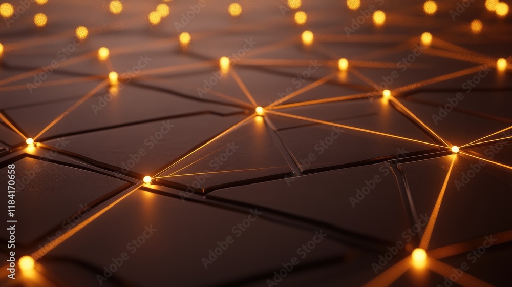 Poster luminous grid patterns with glowing nodes and connecting lines, symbolizing connectivity.