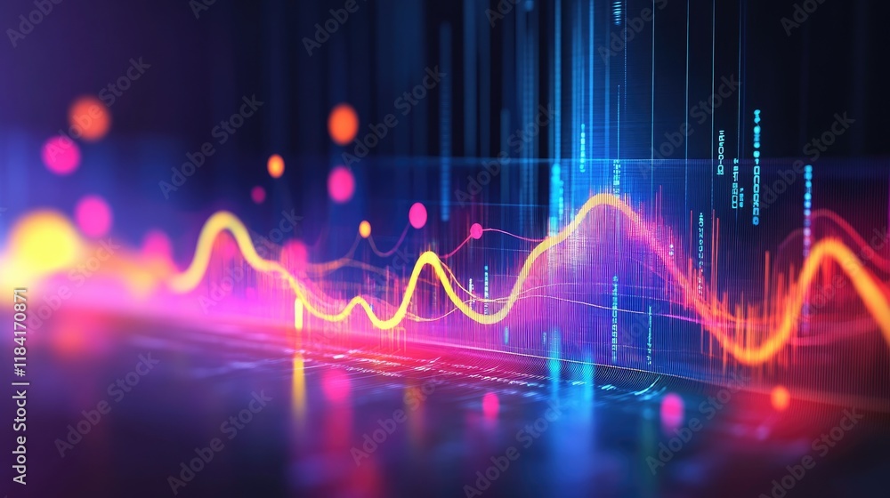 Aufkleber minimalistic glowing waveforms on a sleek black background, symbolizing data and innovation.