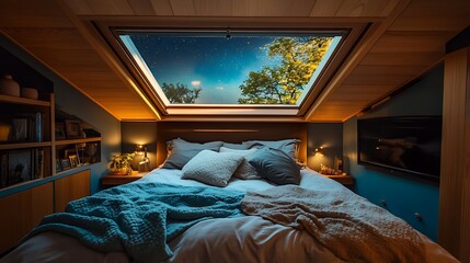 Bedroom featuring a retractable roof for stargazing 