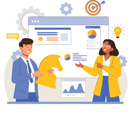 A creative depiction of business analysis and strategy development, highlighting innovative solutions for growth.