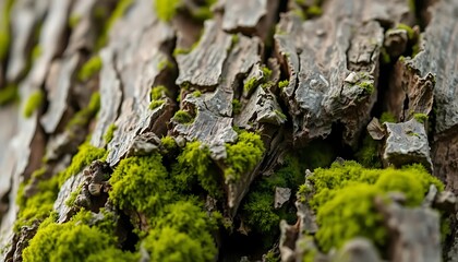 Moss-Covered Bark: A Textured Close-Up in Natural Hues