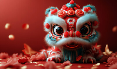 happy chinese new year, cute chinese traditional lion dance