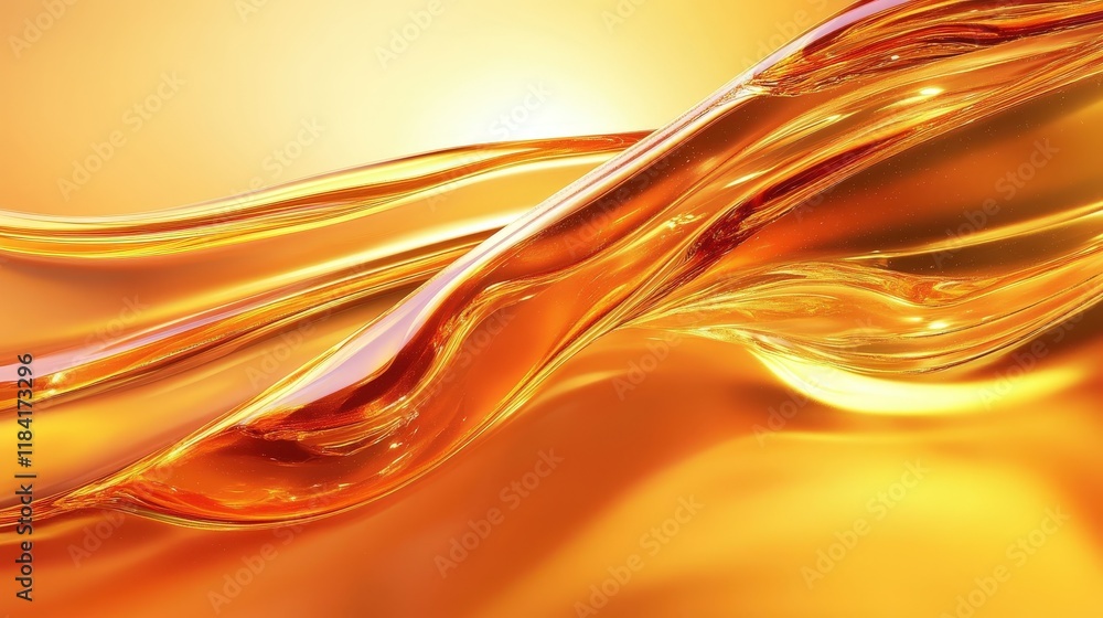 Poster captivating flow of golden liquid waves in a soft glow - a stunning representation of smoothness and