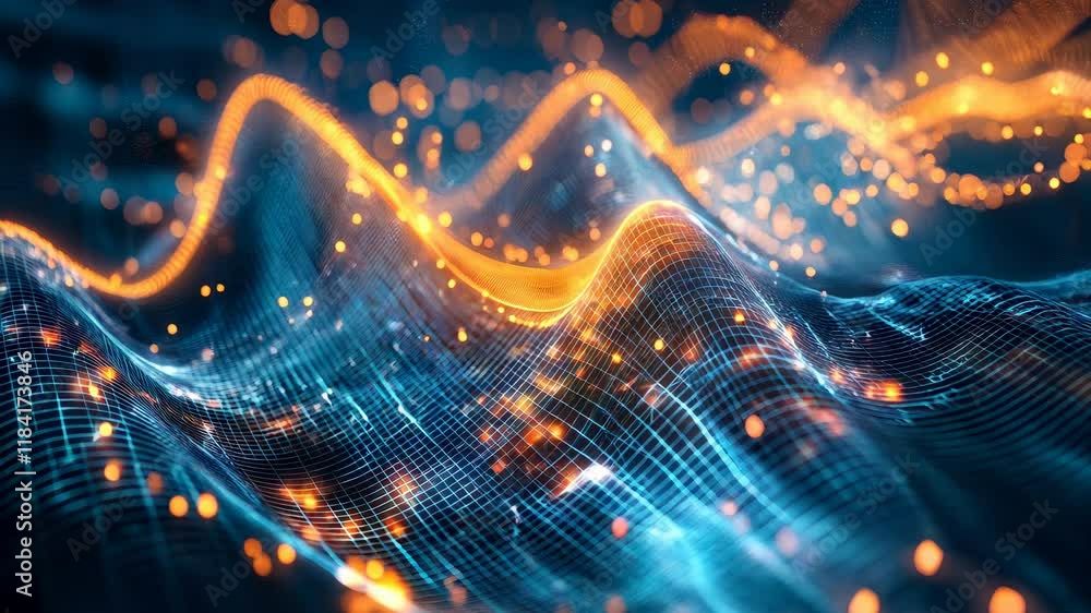 Poster dynamic waves of light and energy exploring digital technology and its impact on visual effects