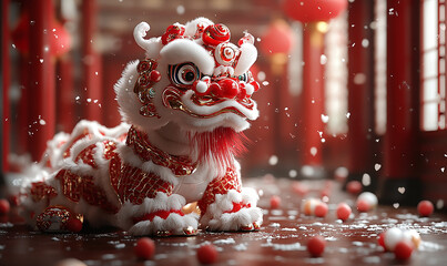 happy chinese new year, cute chinese traditional lion dance