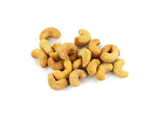 Unshelled roasted cashew nuts isolated on white background