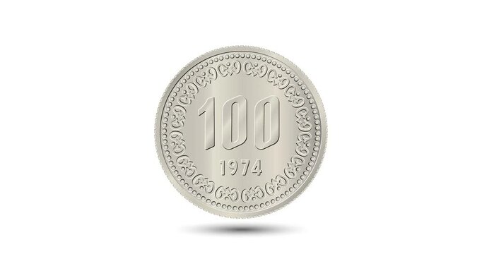 Reverse of South Korea one hundred won coin. The coin appear on the screen with a captivating style. Animated vector coin. Money animation.