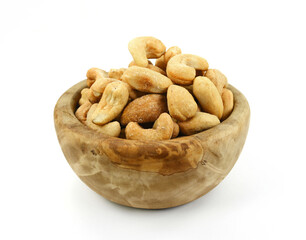 Unshelled roasted cashew nuts isolated on white background