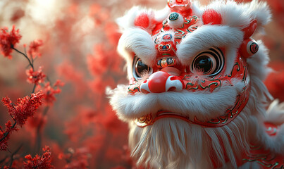 happy chinese new year, cute chinese traditional lion dance