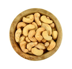 Unshelled roasted cashew nuts isolated on white background