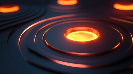 Top-down view of concentric circles with a glowing center, representing focus and innovation in business.