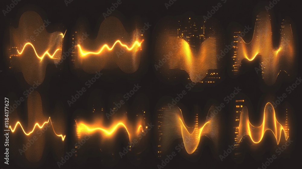 Poster top-down view of digital waveforms with dynamic glowing elements, creating a tech vibe.