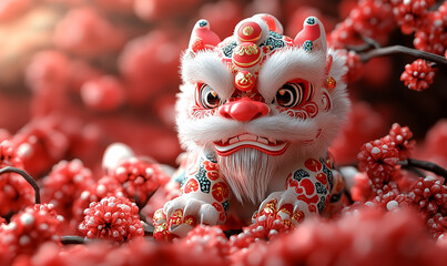 happy chinese new year, cute chinese traditional lion dance