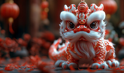 happy chinese new year, cute chinese traditional lion dance