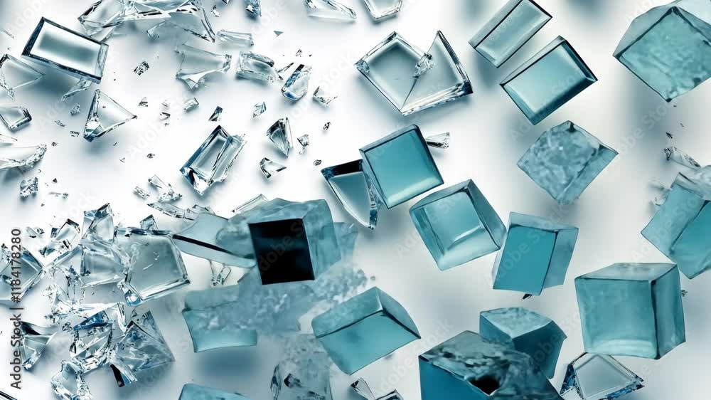 Poster glass shards create intriguing patterns on a white surface, capturing light and creating stunning re