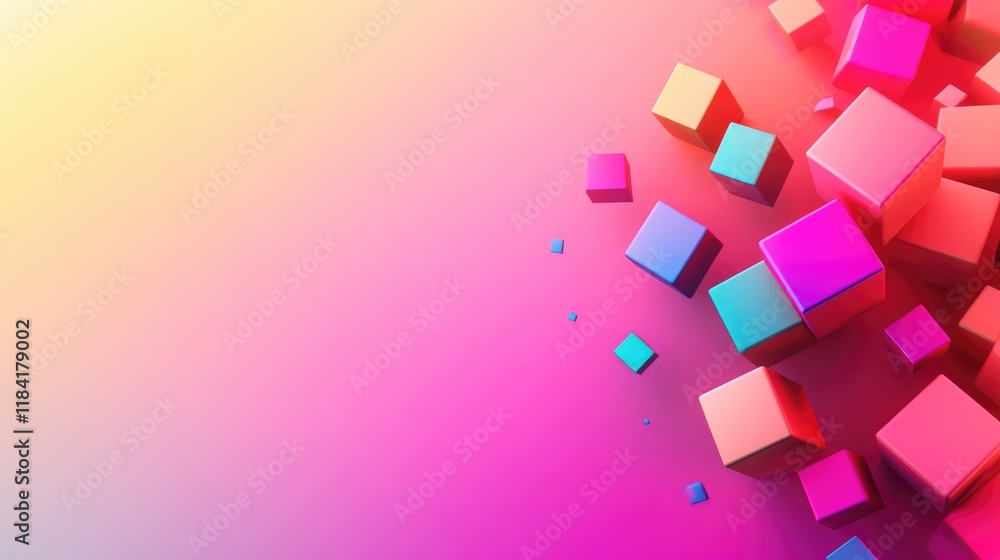 Poster top view of d cube elements scattered across a gradient background, symbolizing business connections
