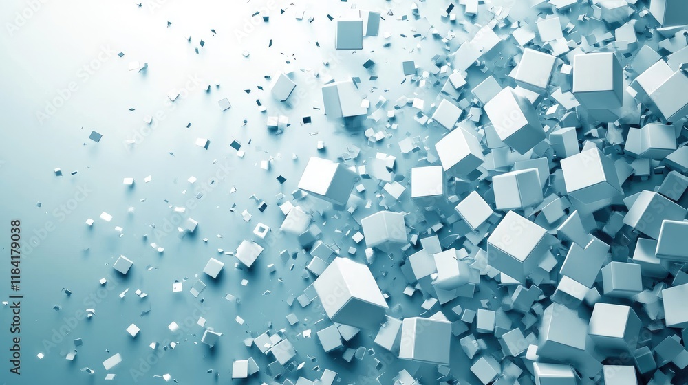 Poster top view of d cube elements scattered across a gradient background, symbolizing business connections