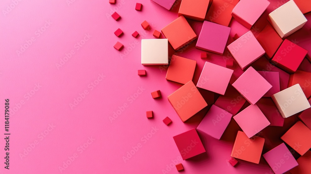 Poster top view of d cube elements scattered across a gradient background, symbolizing business connections