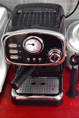 Home espresso machine. Enjoying espresso.
