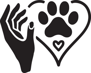 humans hand and paw with heart icon silhouette design vector art illustration