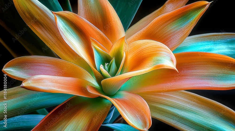 Poster abstract macro photography featuring orange and teal leaf patterns in a dynamic flow